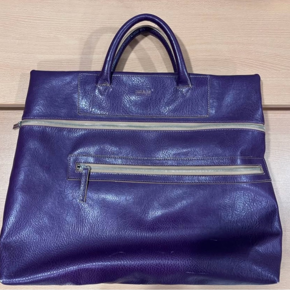 Purple Leather Tote Bag